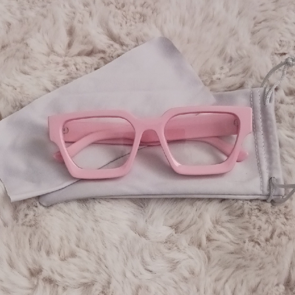 Pink Square Frame Glasses, CLEAR LENS